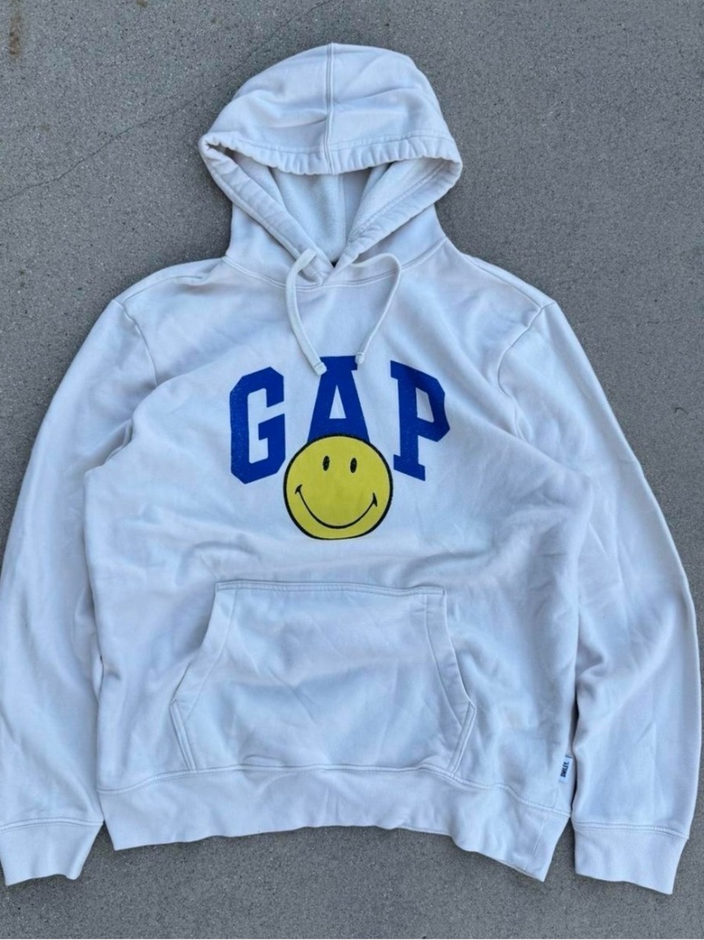 GAP Cream Hoodie with Black Smiley Tag